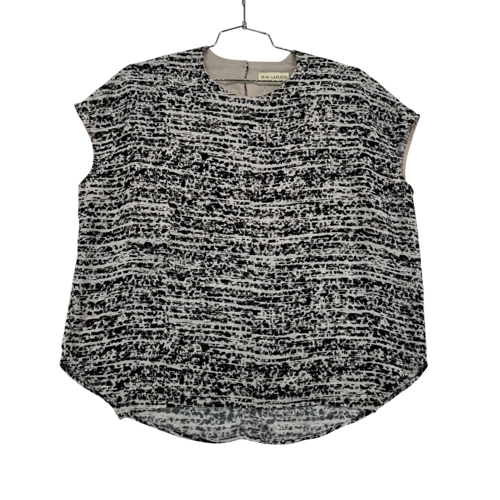 MM LaFleur Didion Top Women Large Black White Excellent Ink Wash Abstract Blouse